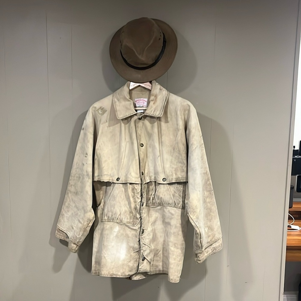 Vintage Filson Tin Cloth Double Logger Coat. Mens L